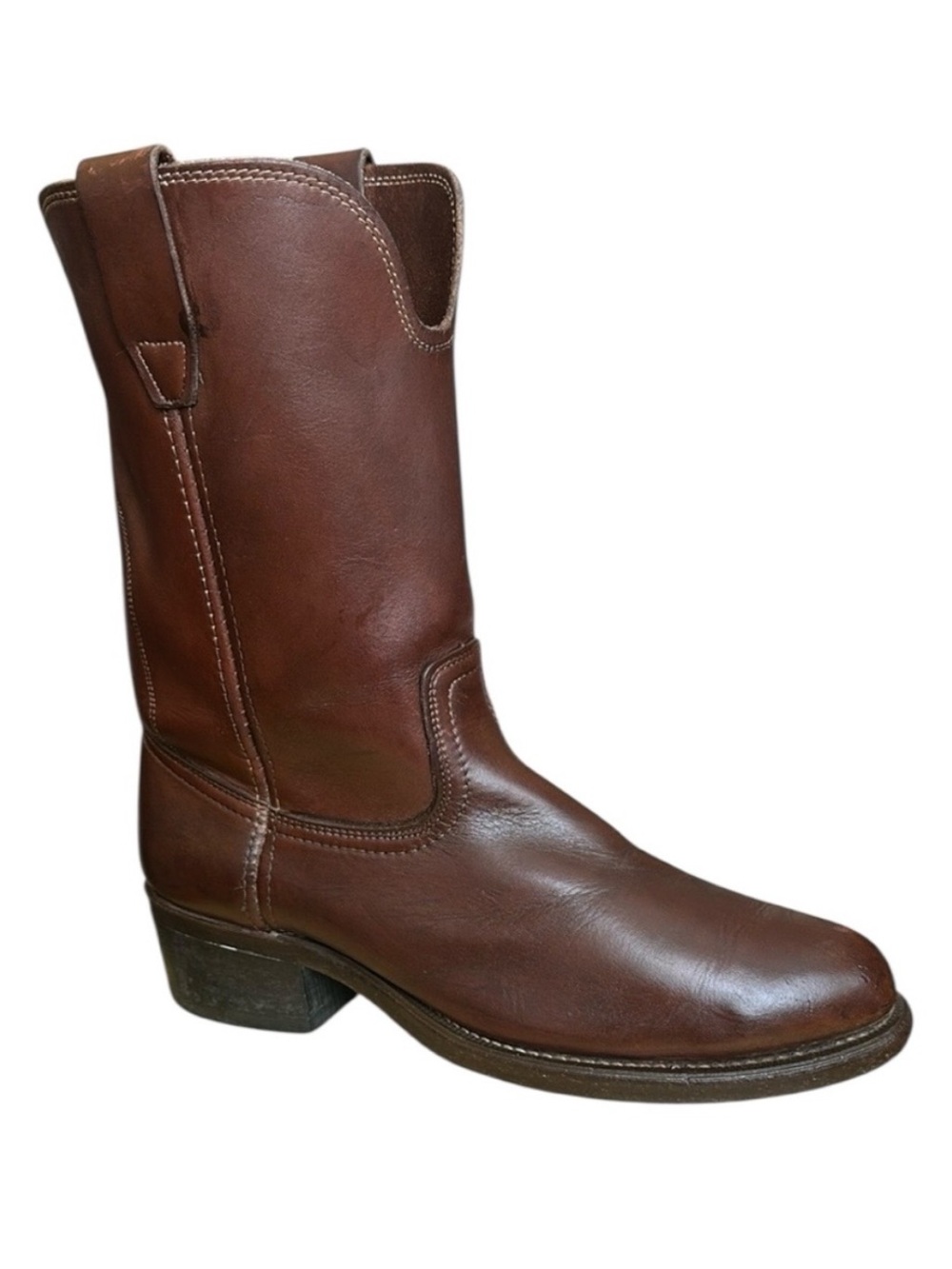 Men's Vintage Hardin Western Brown Leather Pull-on Work Boot Made in USA 9D